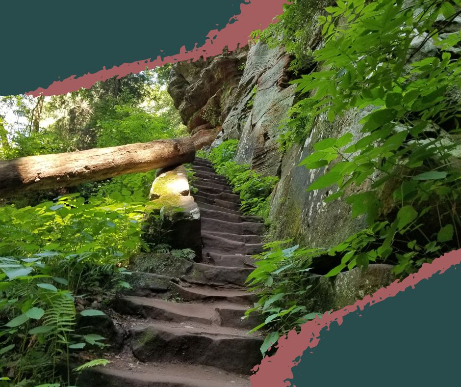Steps leading up at Cantwell Cliffs in Hocking Hills State Park