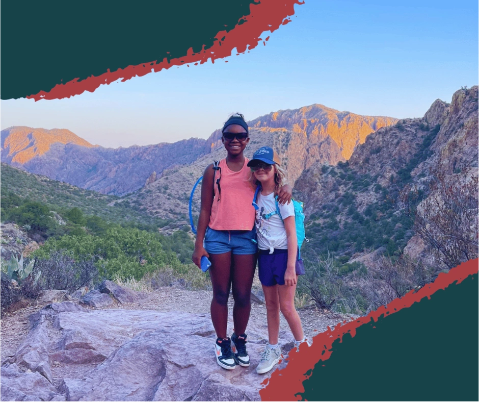 Family watching sunset over the desert at Big Bend National Park overlook. Big Bend sunset, family road trip Big Bend, scenic overlooks, desert sunset photo, travel with kids national parks