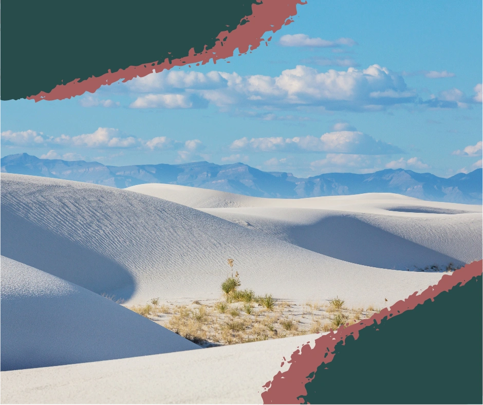 A sweeping white gypsum sand dune under a vibrant blue sky at White Sands National Park.