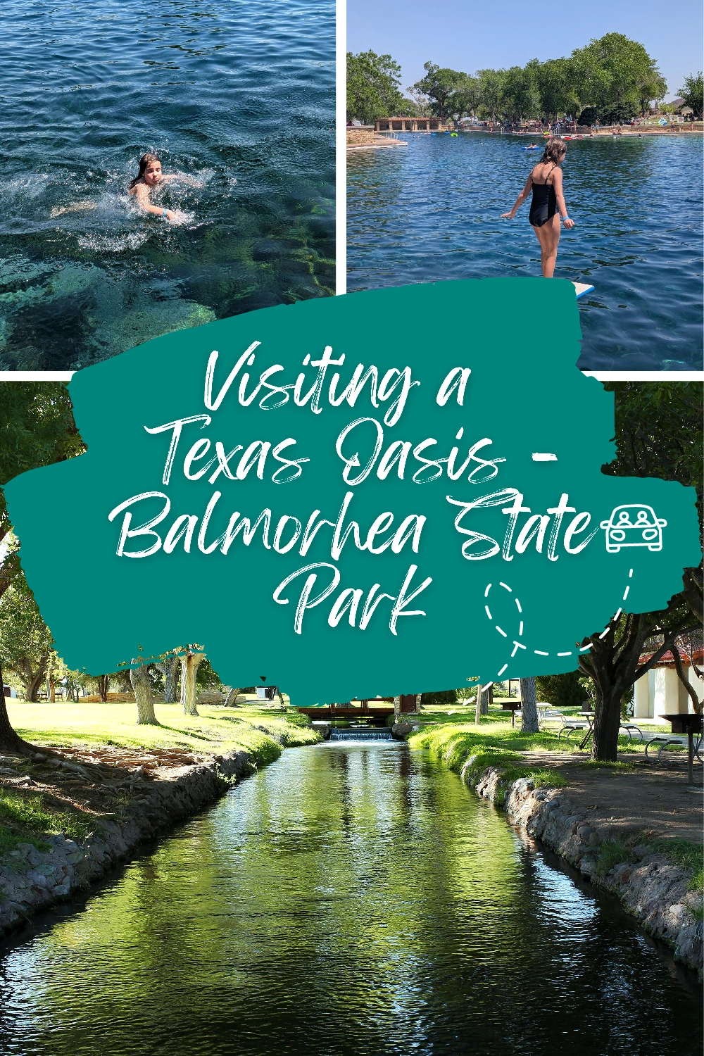 Balmorhea State Park Toyahvale TX: Our Family Day at the Oasis in the Heart of the Texas Desert 66 A family enjoys a sunny day swimming and snorkeling in the crystal-clear spring-fed pool at Balmorhea State Park, with desert mountains and blue skies in the background.