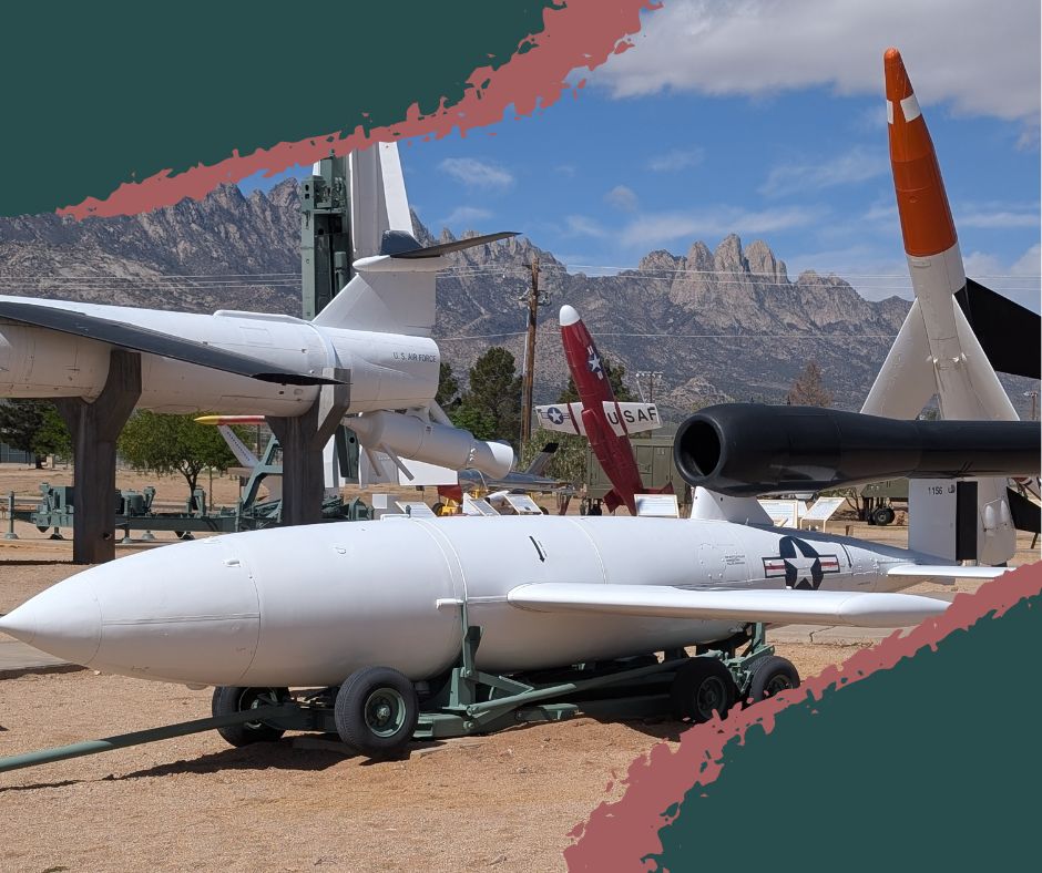 Missiles displayed outdoors at the White Sands Missile Range Museum's Missile Park in southern New Mexico, part of the expansive WSMR facility.