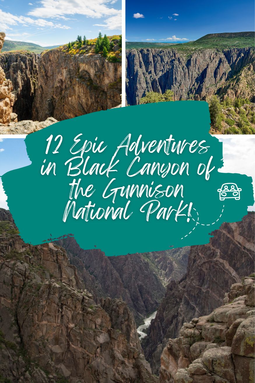 Steep, dramatic canyon walls of Black Canyon of the Gunnison National Park Colorado with the Gunnison River flowing through the narrow gorge below.